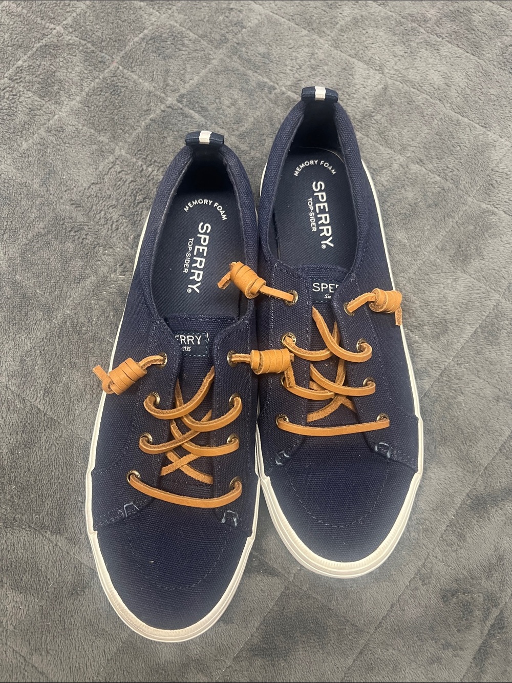Sperry Navy Canvas Low-Top Sneakers with Tan Laces